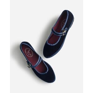 NWT Flabelus Molly Mary Janes Shoes Cotton Velvet Navy Blue Size 5 EURO 36